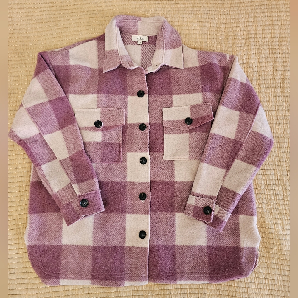 Elan Polar Fleece Thick Shacket Purple Plaid Button-Up Shacket Cabincore